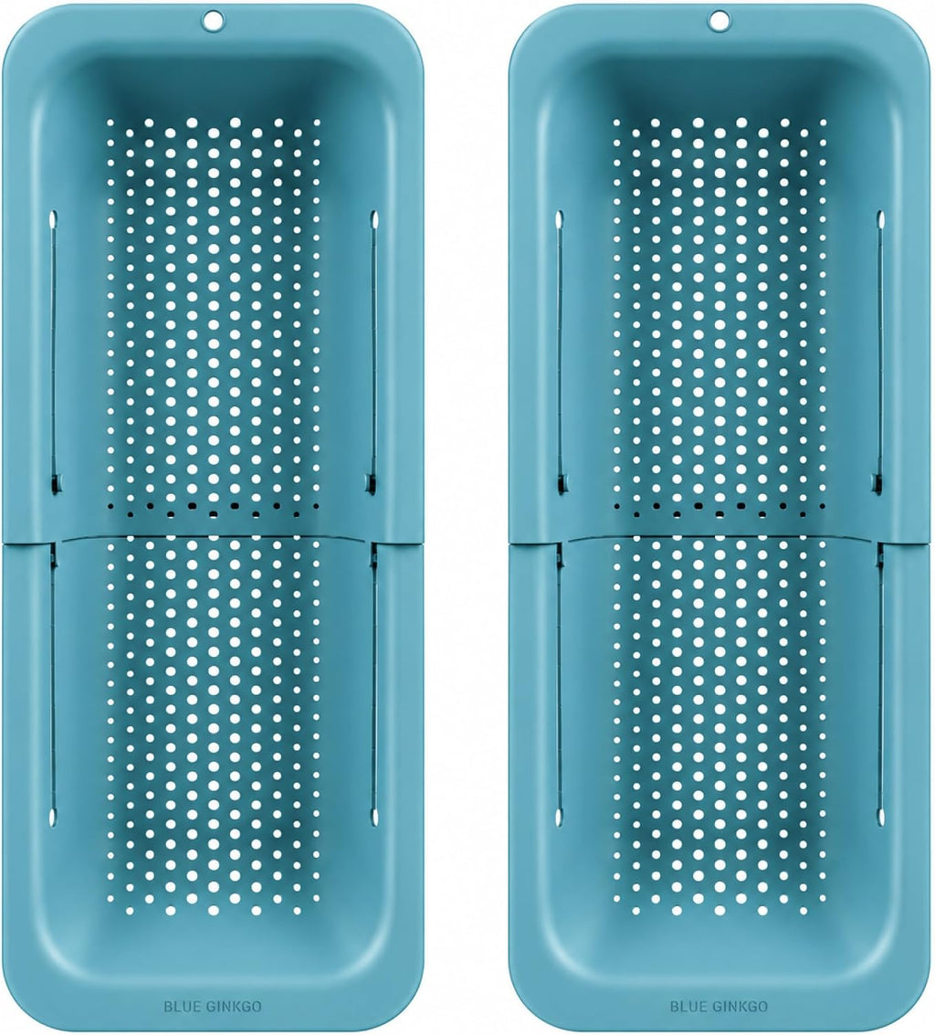 Blue Ginkgo Over Sink Colander, Extendable Kitchen Strainer, Grey