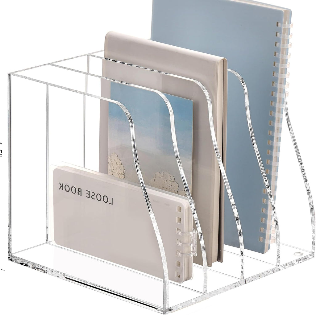 SANRUI Acrylic Desk File Organizer, Clear Magazine File Holder 4 Slot