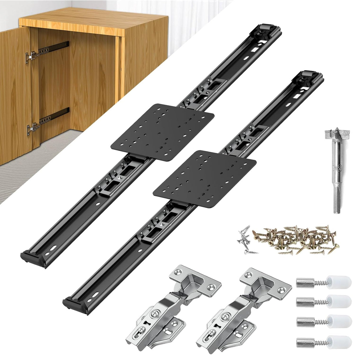 Pocket Door Slide Concealed Hardware Kit for Cabinet Wardrobe, 16in 2-Pack