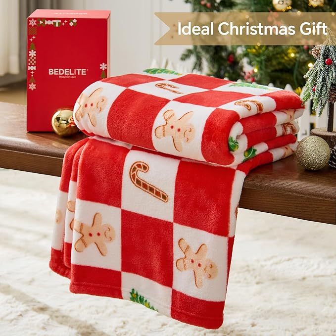 BEDELITE Christmas Throw Blanket – Red and White Checkered Holiday Blanket - Image 3