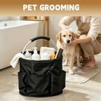 17L Cleaning Caddy with Handle, Foldable Cleaning Supplies Organizer, Portable Storage Bucket Bag for Home & Garden (Black)