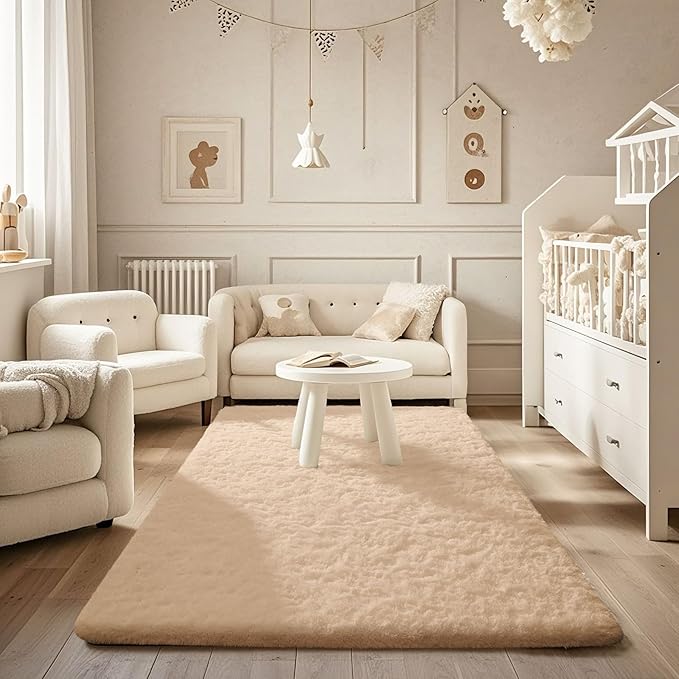 Ophanie Beige Rugs for Bedroom Living Room, Fluffy Fuzzy Furry Carpet, Plush - Image 5