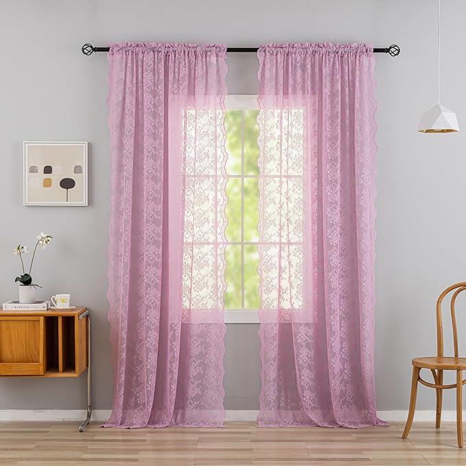 YJ YANJUN Vintage Lace Curtains 84 Inches Long-Victorian Floral Pattern Lalic - Image 2