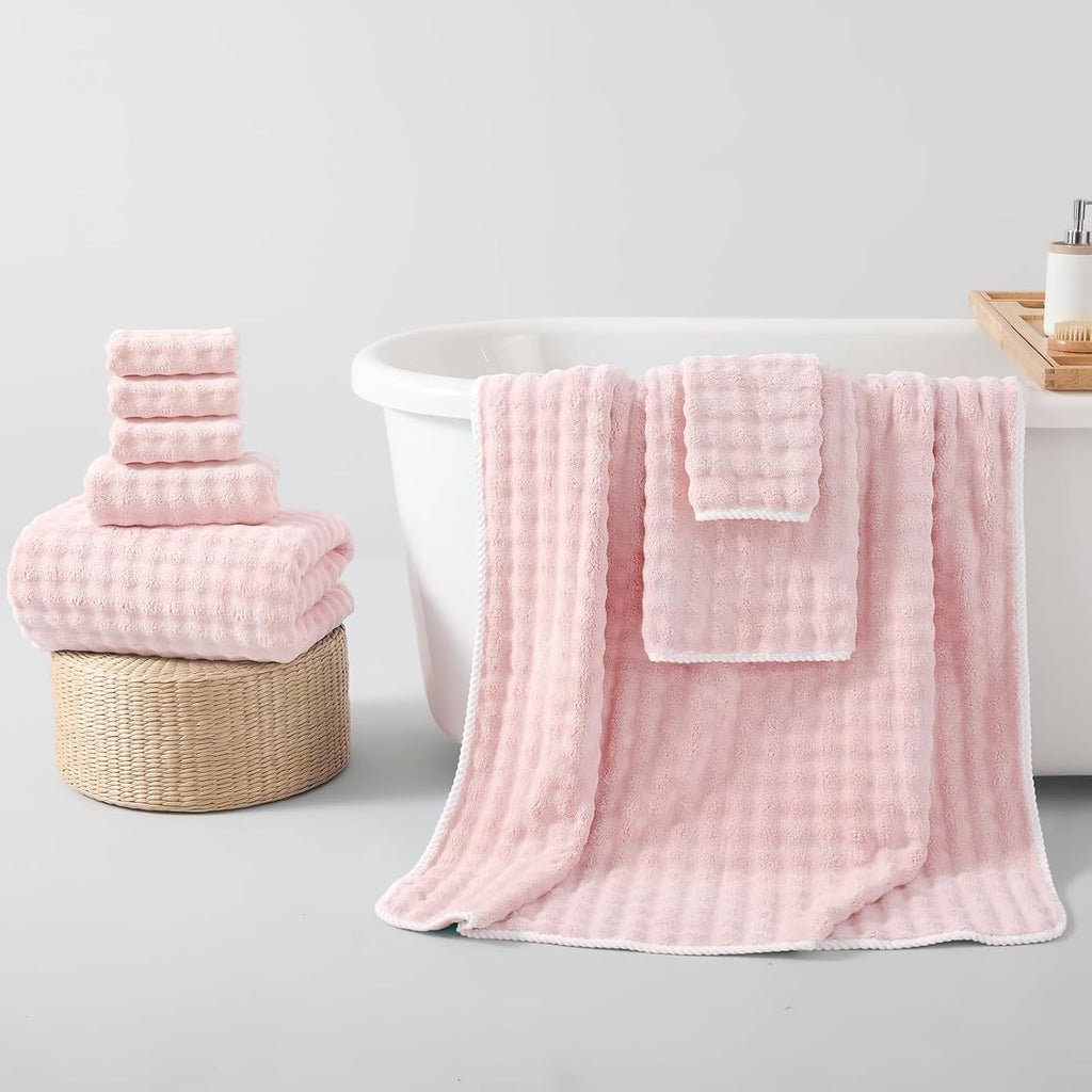 REDKISS 8 Piece Microfiber Bath Towel Set,2 Bath, 2 Hand, 4 Washcloth, Pink