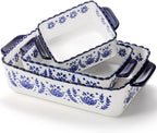 SOUJOY 3 Pack Porcelain Bakeware Set, Rectangular Baking Dishes, Lasagna Pan for Cooking, Kitchen, Casserole Dishes, Cake Dinner, Banquet and Daily Use