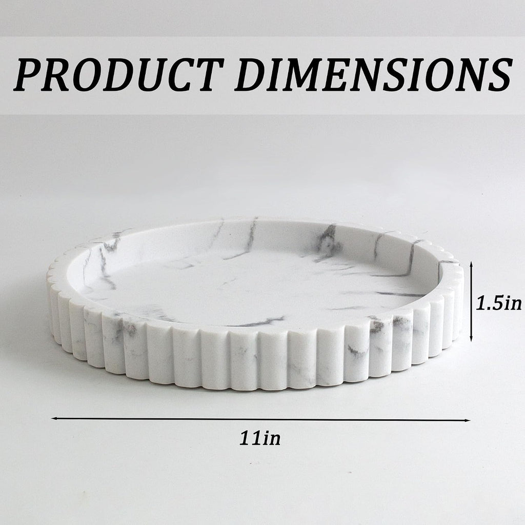 Round Decorative Tray for Coffee Table Decor, Tray Decor 11" Marble White