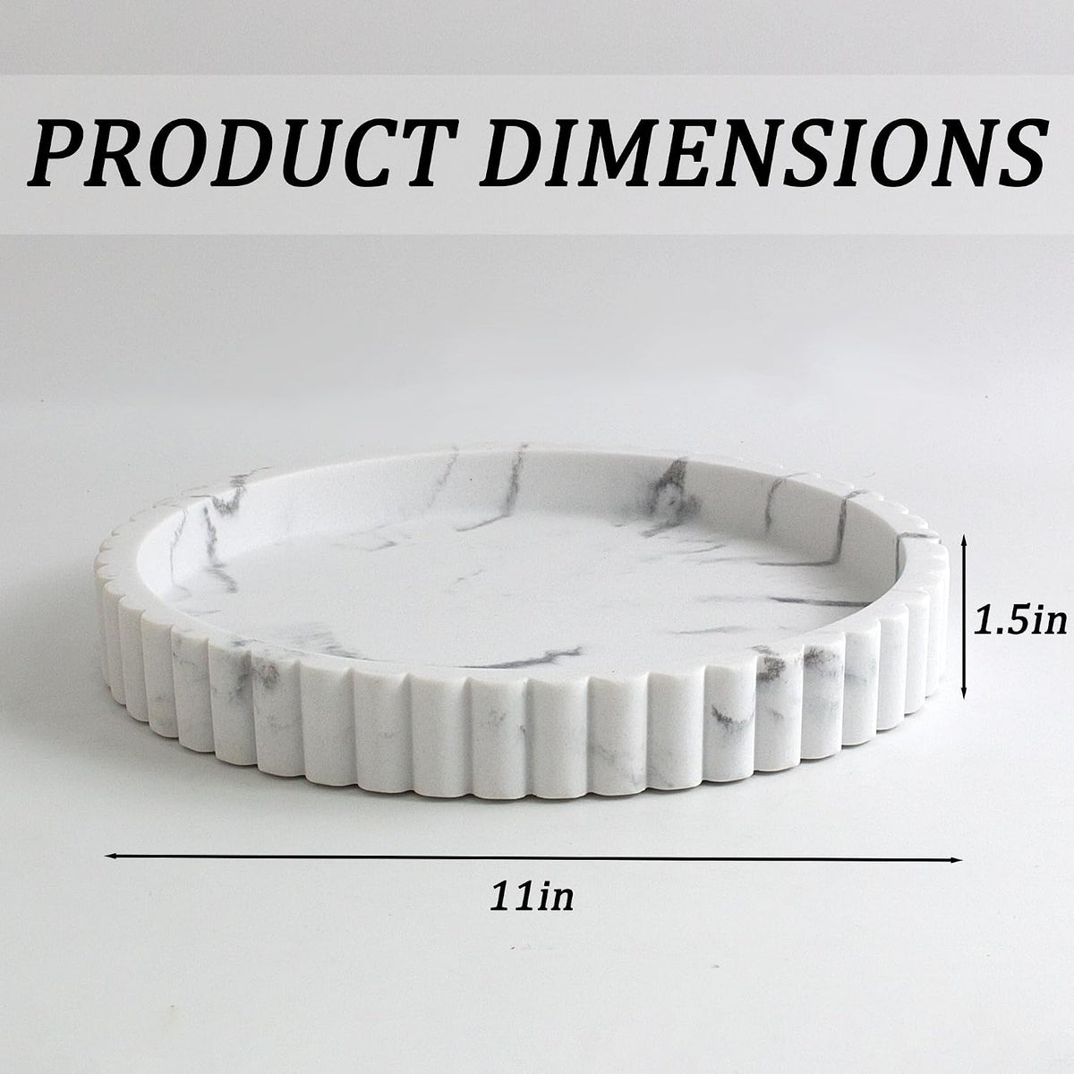 Round Decorative Tray for Coffee Table Decor, Tray Decor 11" Marble White