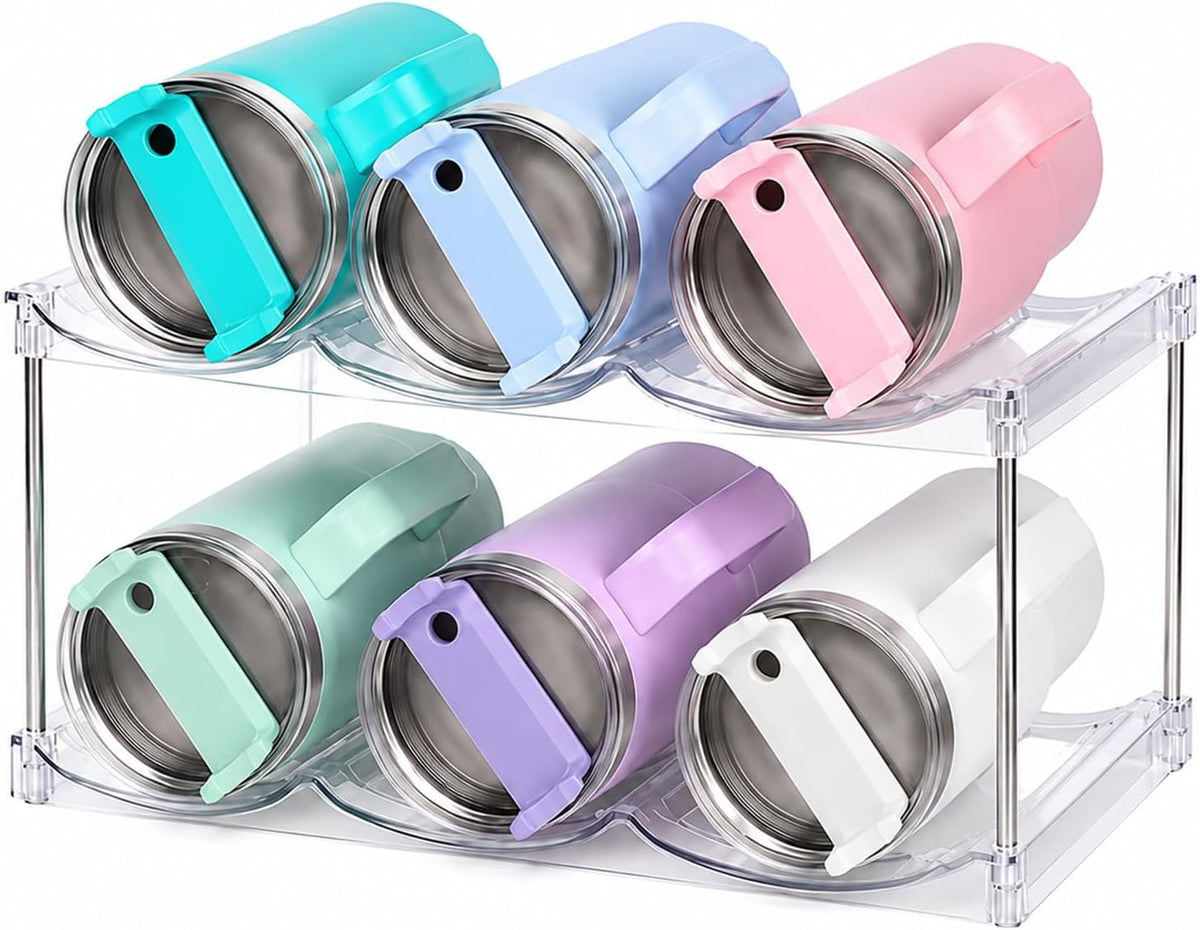 Stackable Water Bottle Organizer for Stanley 40 oz Tumbler, Large Compartment Water Bottle Holder for Cabinet, Clear Tumbler Organizer for Kitchen Countertop Pantry, 4 Pack