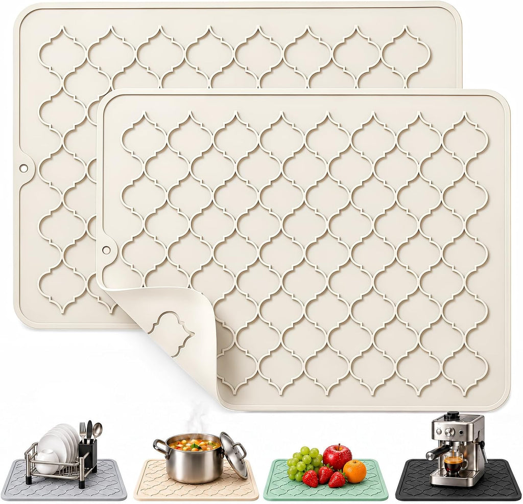 CAKETIME 2 Pack Silicone Dish Drying Mat for Kitchen Counter Shower Caddy Rack Placemats Trivets Coffee Bar Accessories Waterproof Under Sink Utensil Holder Essentials New Home Decor Must Haves 2026