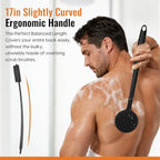 Silicone Back Scrubber for Shower &Silicone Face Scrubber, 2Pcs Silicone Exfoliating Brush Set with 17In Long Handle, Soft Body & Facial Cleansing Scrubber for Men Women