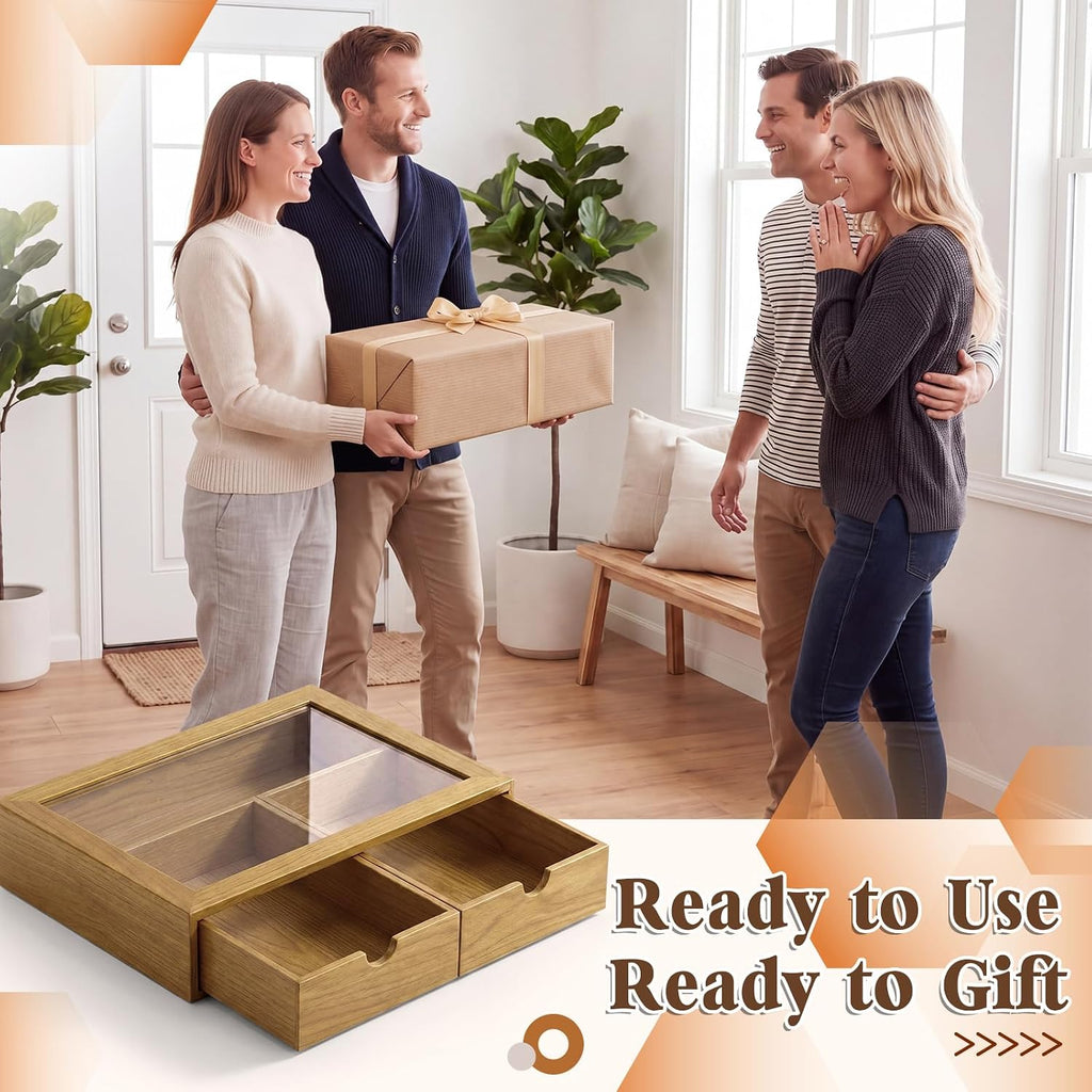 Wooden Coffee Pods Organizer Storage Box with Acrylic Lid, Natural