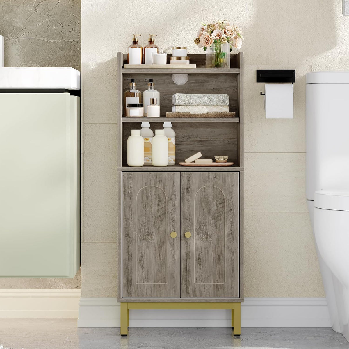 Hzuaneri Bathroom Storage Cabinet, Small Floor Cabinet with 2 Door