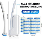 Disposable Toilet Brush Cleaning System with 50pcs Refills Pads Replacement Heads, Toilet Cleaning Stick, Wall Mounted Wand Kit Bathroom Maintenance, Toilet Bowl Cleaner Brush Holder and Set