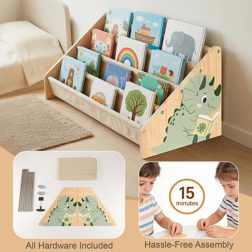 Toddler Bookshelf 4 Tier Solid Wood Montessori Nursery Book Organizer Kids