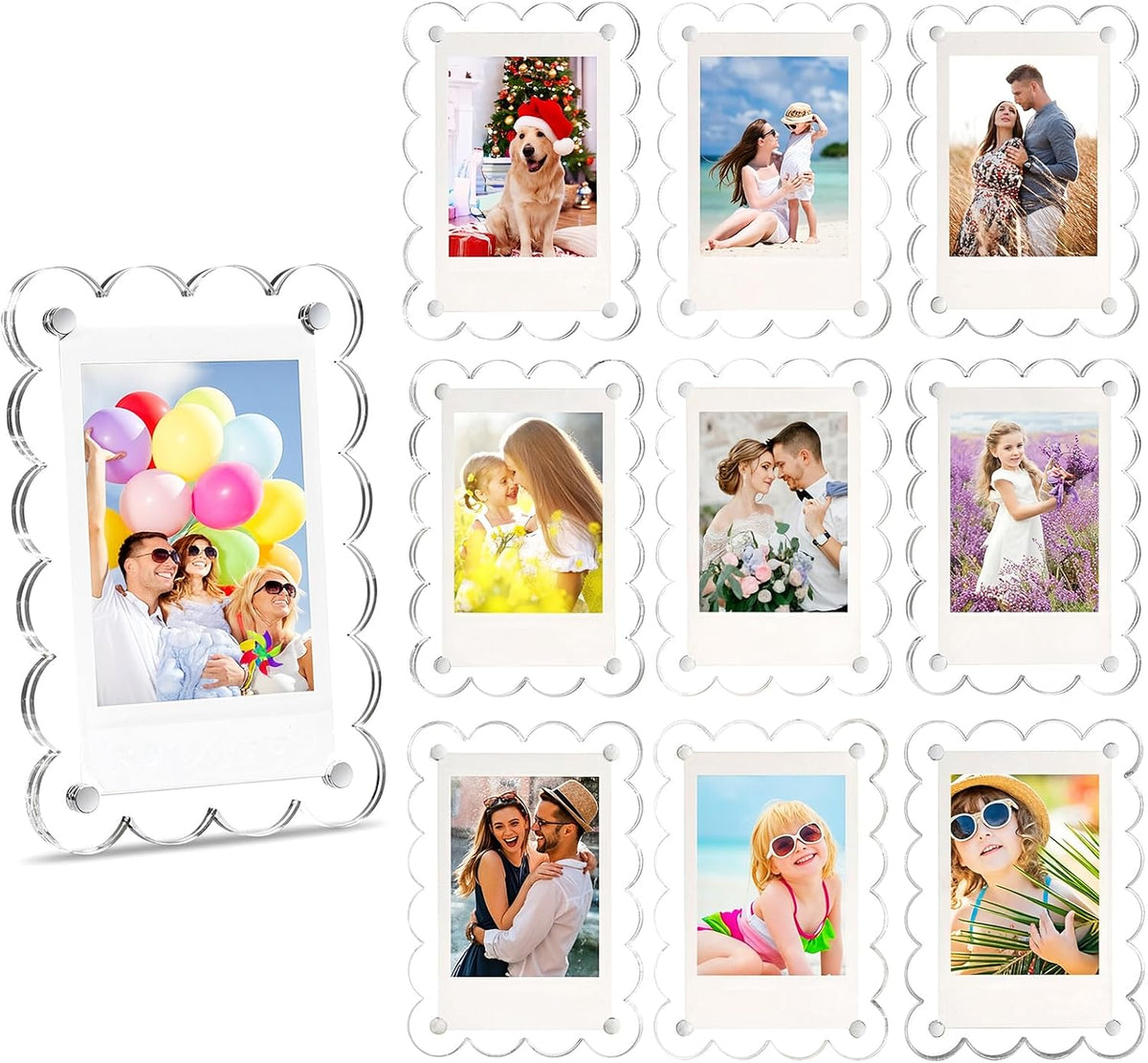 10 Pack Acrylic Fridge Magnetic Frame for Polaroid, 2.36x3.54 In Mini Picture Frames Clear for Fujifilm Instax Mini, 2 Sided Photo Refrigerator Magnet Picture Display Clear Frame Petal