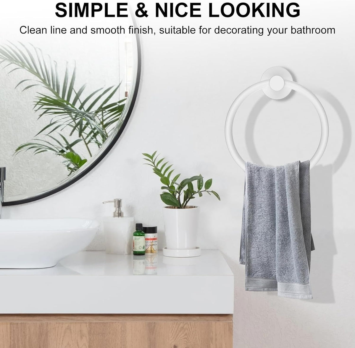 SetSail Towel Holder for Bathroom Wall Screw-in Towel Ring, White