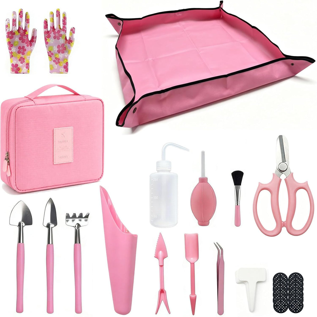 34 Pcs Succulent Tools Set for Plant Care, Mini Gardening Tools for Indoor Plants, Repotting & Pruning, Ideal for Beginners & Women Pink