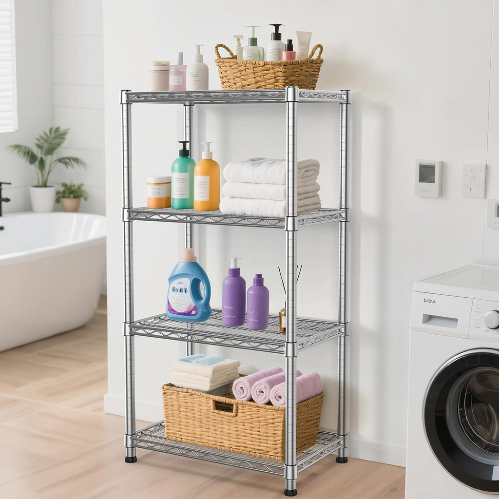4- Shelf Heavy Duty Metal Wire Shelving Unit Adjustable Industrial Storage Rack Steel Commercial Grade Shelving Standing Shelf organize 2200LBS,for Laundry Bathroom Kitchen Closet 14"Dx24"Wx47"H