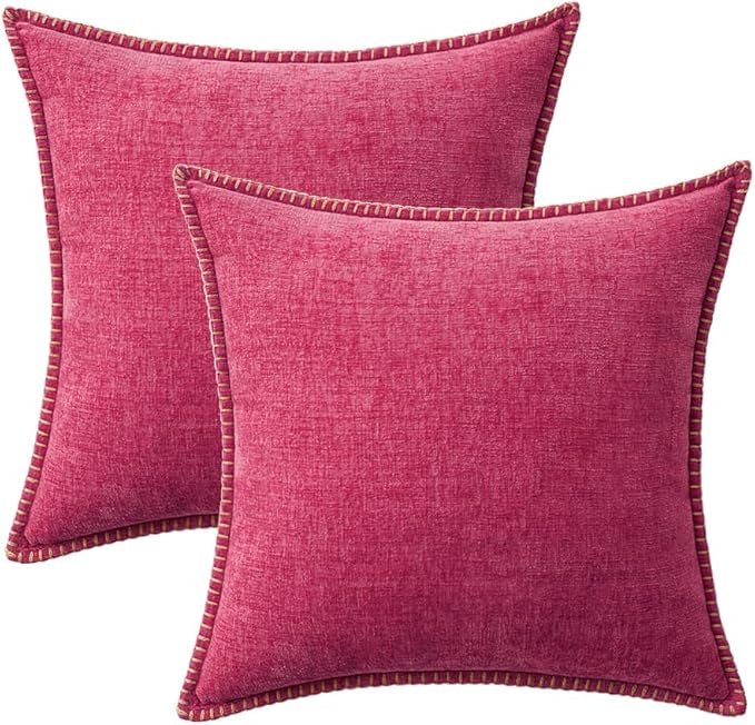 MIULEE Pack of 2 Couch Throw Pillow Covers 18x18 Inch Hot Pink Farmhouse - Image 6