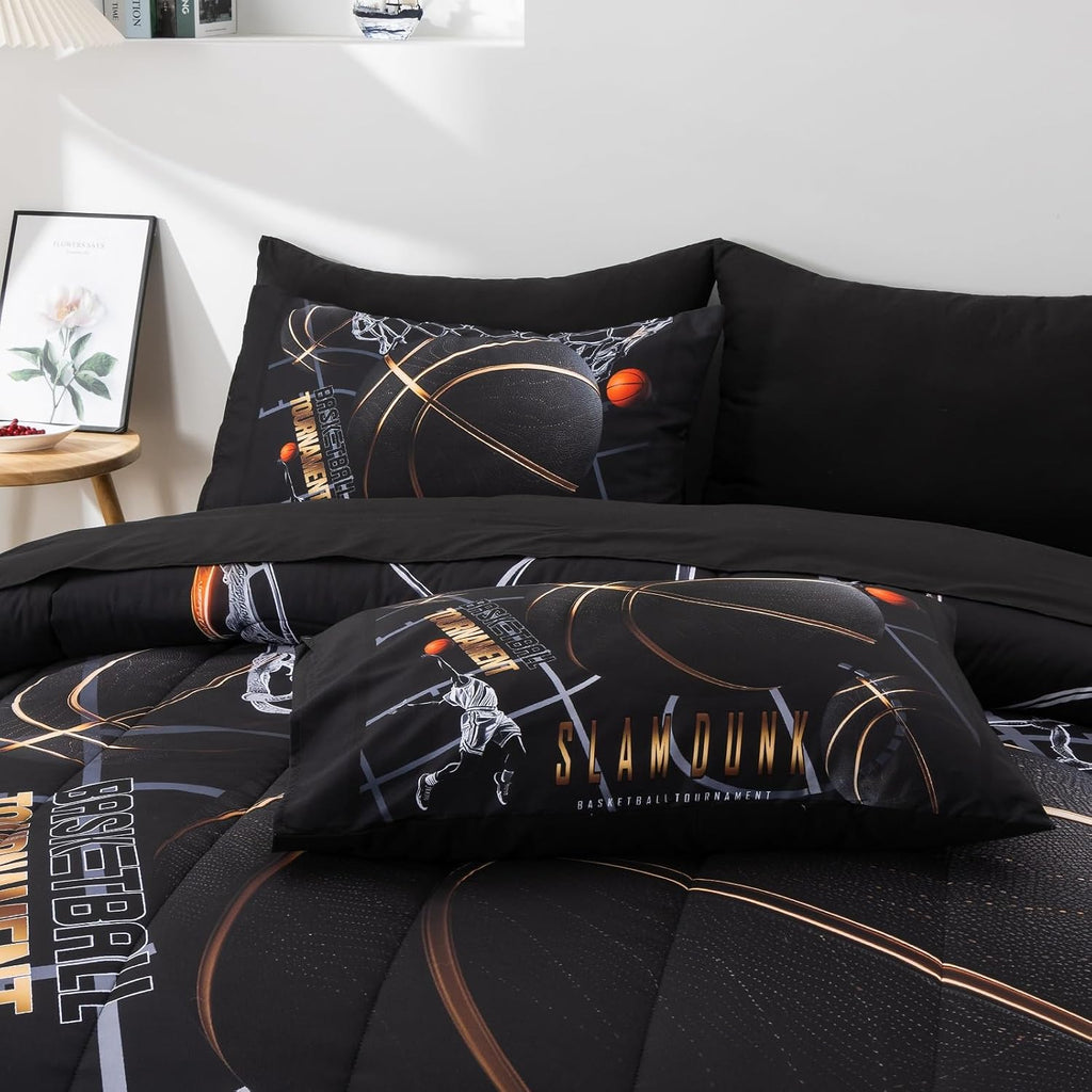 A Nice Night Basketball Bedding Twin 6pc Comforter Sets for Kids Teen Boy
