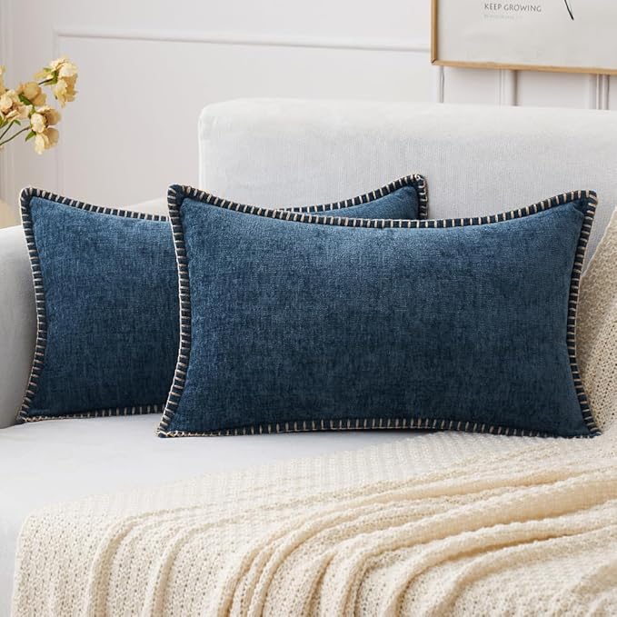 MIULEE Pack of 2 Couch Throw Pillow Covers 12x20 Inch Dark Blue Farmhouse by MIULEE