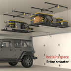 Garage Ceiling Storage Racks – 4x8 FT Overhead Garage Storage Rack with Safety Lock, Heavy-Duty Ceiling Mounted Lift System and Storage Organizer, Ideal for Maximizing Overhead Space, 325 lbs Capacity
