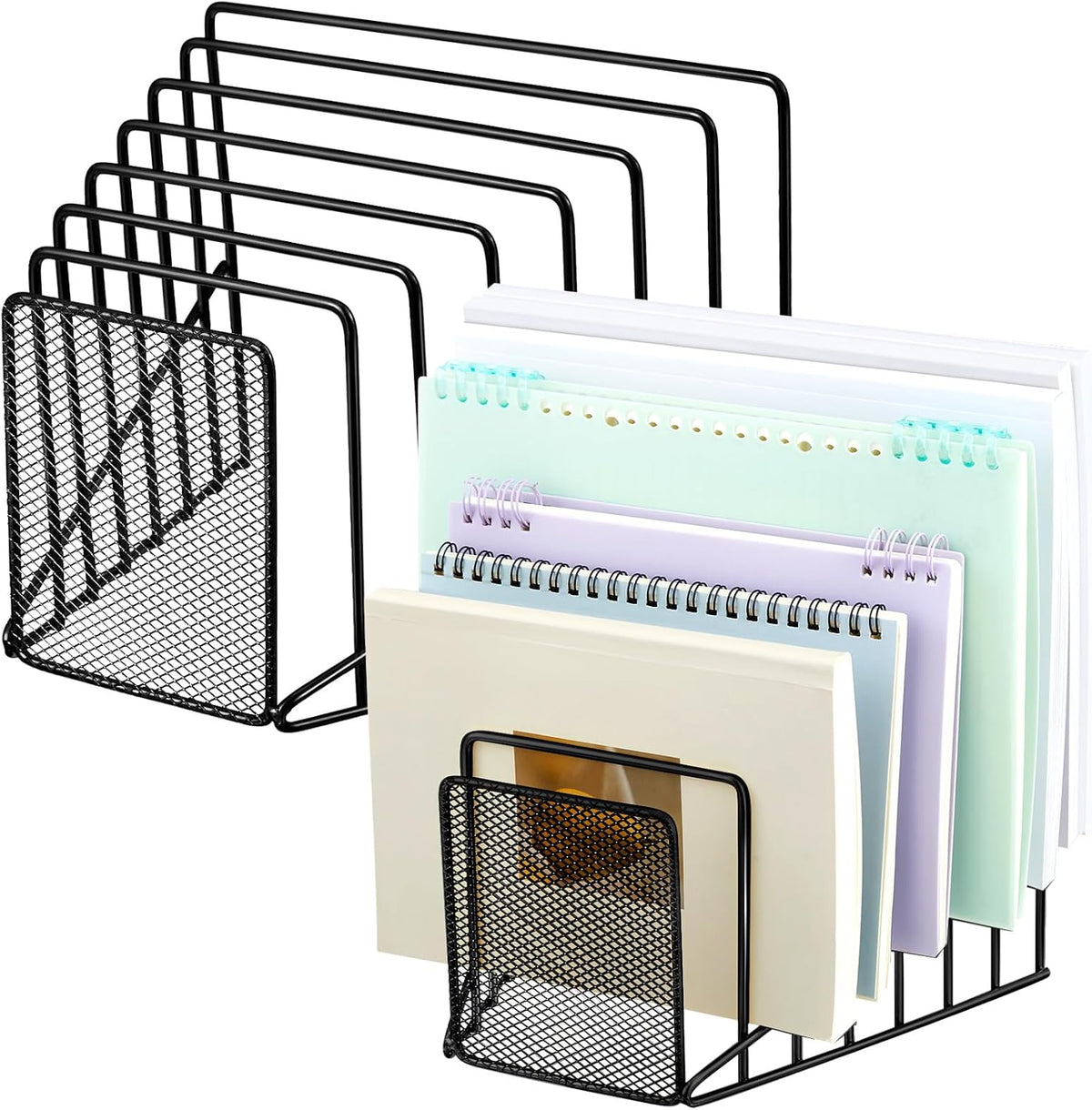 2 Pcs Wire File Sorter Desk 7 Section Organizer, Golden