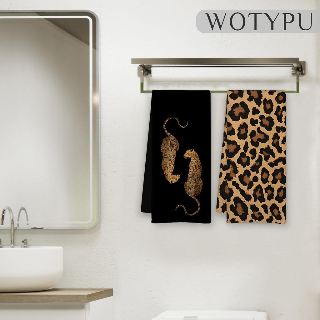 Trendy Leopard Print Kitchen Towels, Leopard Print Gifts for Women Dish Tea Towels, Maximalist Cheetah Decorative Hand Towel for Bathroom, 16x24 Inch Set of 2