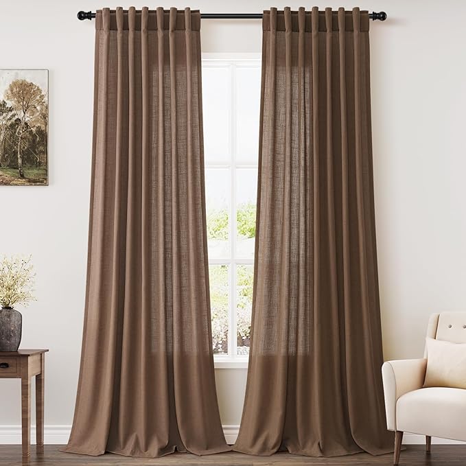 Caramel Brown Linen Curtains 120 Inch Extra Long by Nanspring
