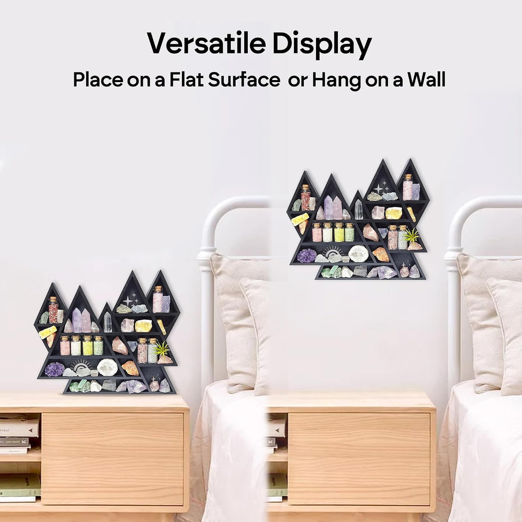 Triangle Mountain Crystal Shelf Display, Trinket Shelf, Rock Display Case