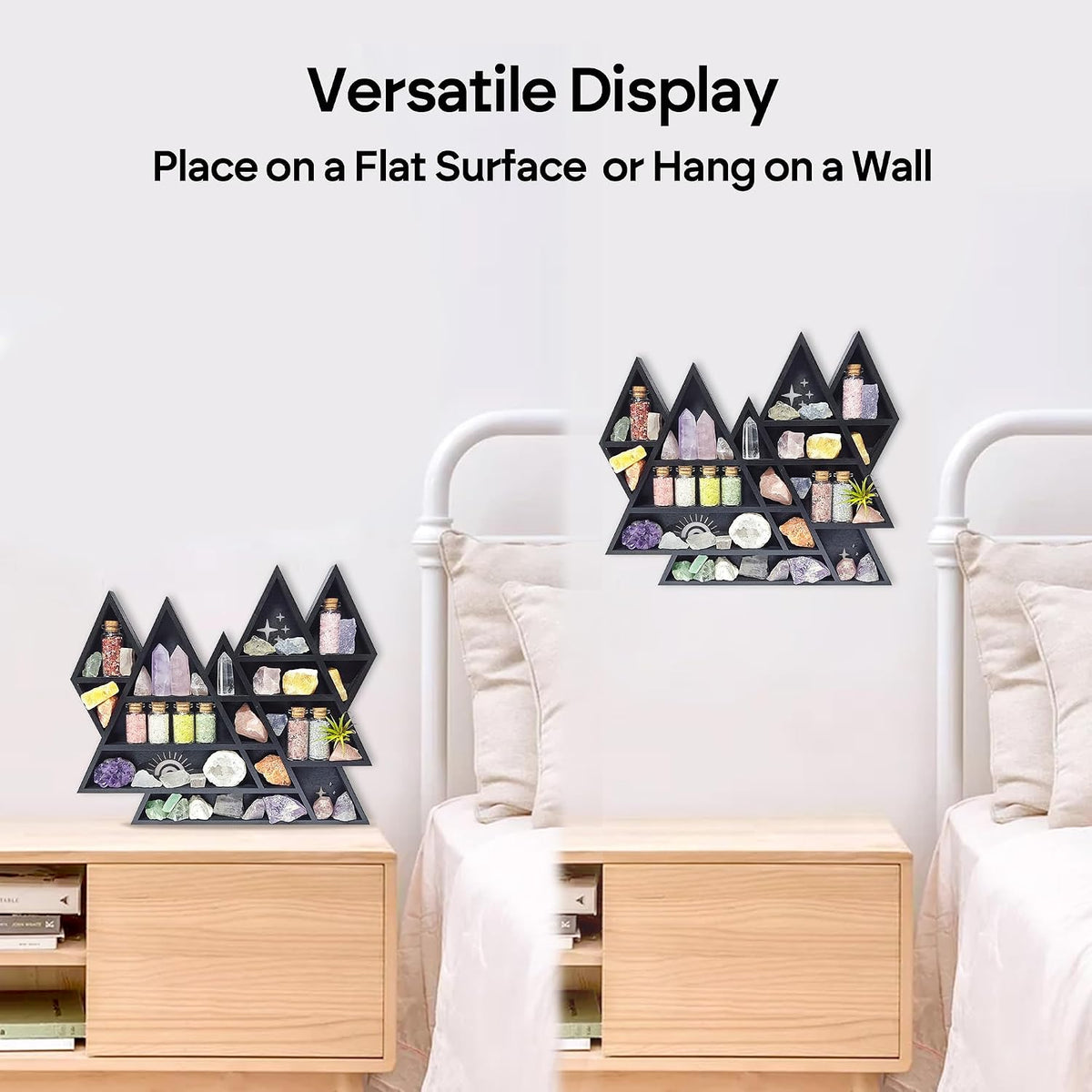 Triangle Mountain Crystal Shelf Display, Trinket Shelf, Rock Display Case