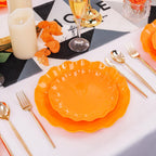LIYH 24 Orange Plastic Plates Reusable for Thanksgiving Halloween 12 Guests