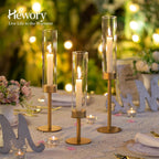 Hewory Gold Candlestick Holders: 3PCS Glass Hurricane with Brass Base