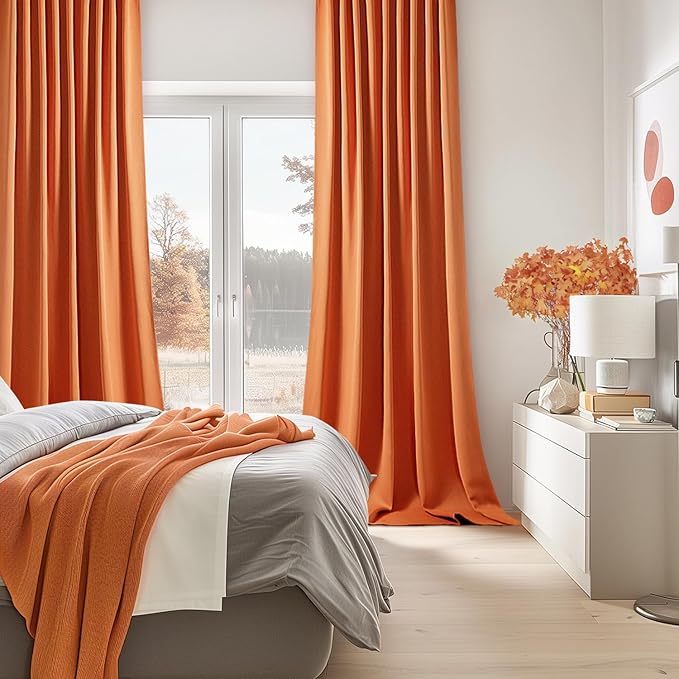 MIULEE Orange Back Tab Blackout Curtains 108 Inch Long 2 Panels Set - Image 2