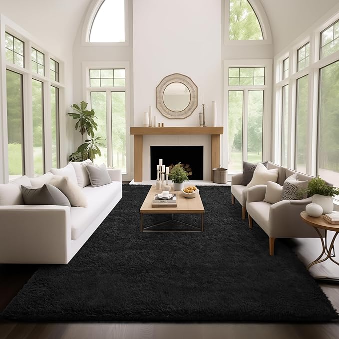 Ophanie Area Rugs 9x12 Living Room, Large Black Bedroom Carpet, Big Shag Indoor - Image 5