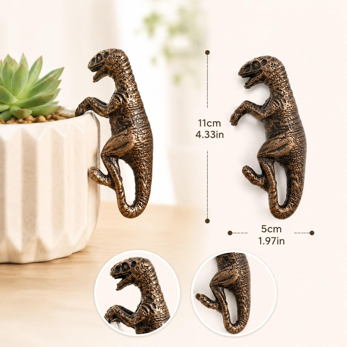 Dinosaur Pot Hugger, Resin Dinosaur Statue for Flower Pot Decoration