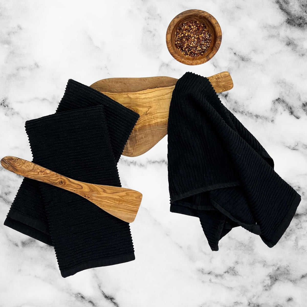 Black Kitchen Hand Dish Towels, Set of 3, 100% Cotton, 18" x 28"