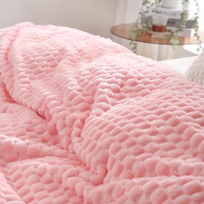Puncuntex Light Pink Throw Blanket 60"×80" inches Fuzzy 3D Jacquard Decorative - Image 3