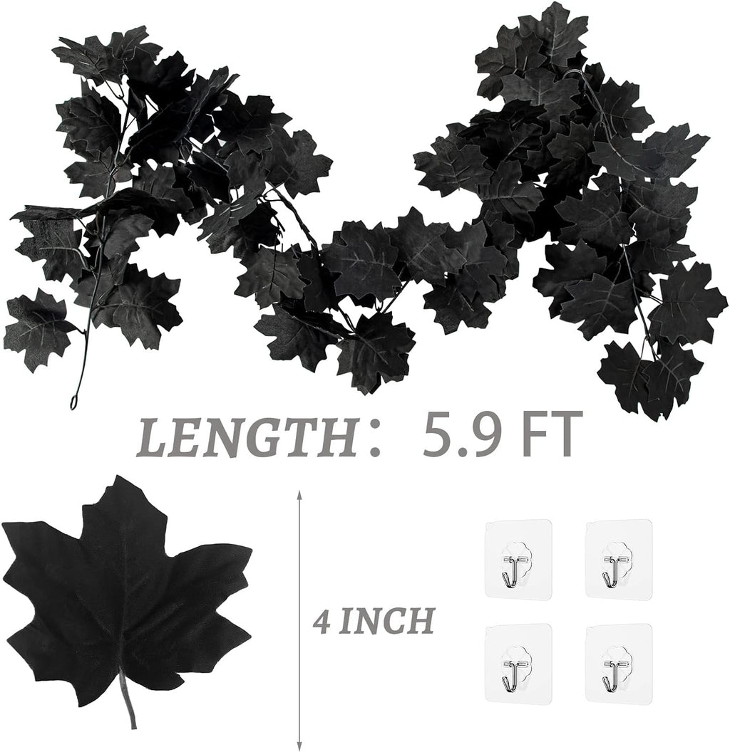 4PCS Halloween Black Leaf Garland, 23.6FT