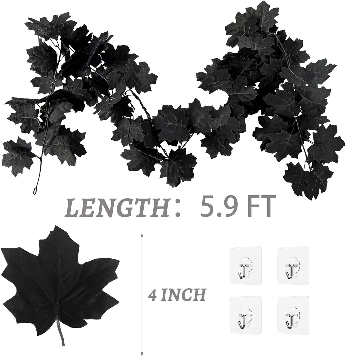 4PCS Halloween Black Leaf Garland, 23.6FT