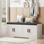 Homleke Shoe Storage Bench, 4 Doors & Thickened Padded Seat Cushion