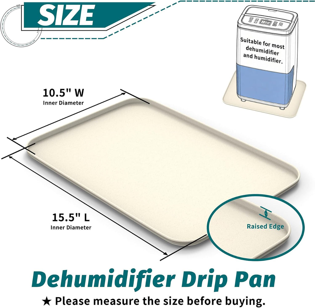 Daisypower Dehumidifier Drip Pan - 15 1/2''x10 1/2'' Leak-Proof Hard Plastic Pans with Raised Edge | Non-Slip & Water-Resistant | Protects Floors & Carpets | for Small Dehumidifiers/Humidifiers