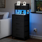 REAHOME 41 Inch LED Nightstand with Charging Station Dark Gray