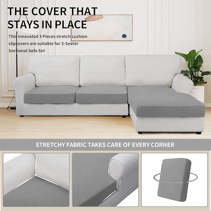 Easy-Going Stretch 3 Pieces Couch Cushion Covers - Image 5