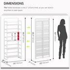 4NM No Assembly 5 Tier Folding Bookshelf Tall Storage Shelves Vintage Bookcase Standing Racks for Bedroom Living Room Home Office