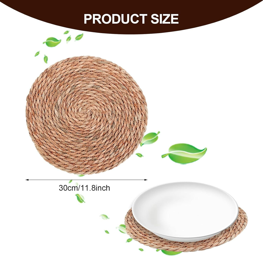 10 Sets Boho Placemats Macrame Style Bicolor Stitching Round Woven Placemats Cotton Burlap Farmhouse Rustic Long Table Runner for Home Kitchen Table Dining (Brown)
