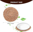 10 Sets Boho Placemats Macrame Style Bicolor Stitching Round Woven Placemats Cotton Burlap Farmhouse Rustic Long Table Runner for Home Kitchen Table Dining (Brown)