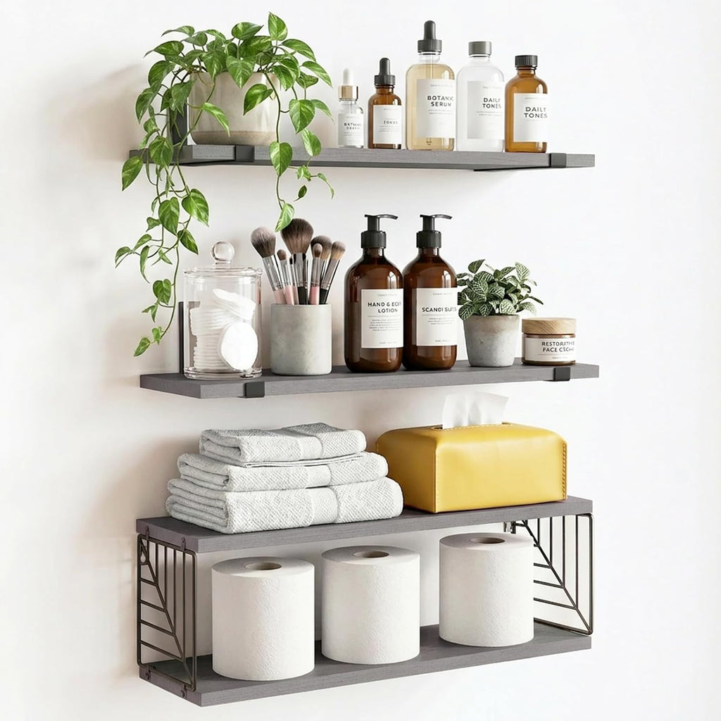 Fixwal 3+1 Tier Bathroom Floating Shelves Over Toilet, Gray