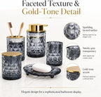 5 Piece Glass Bathroom Accessories Set, Black & Gold Vanity Countertop Set
