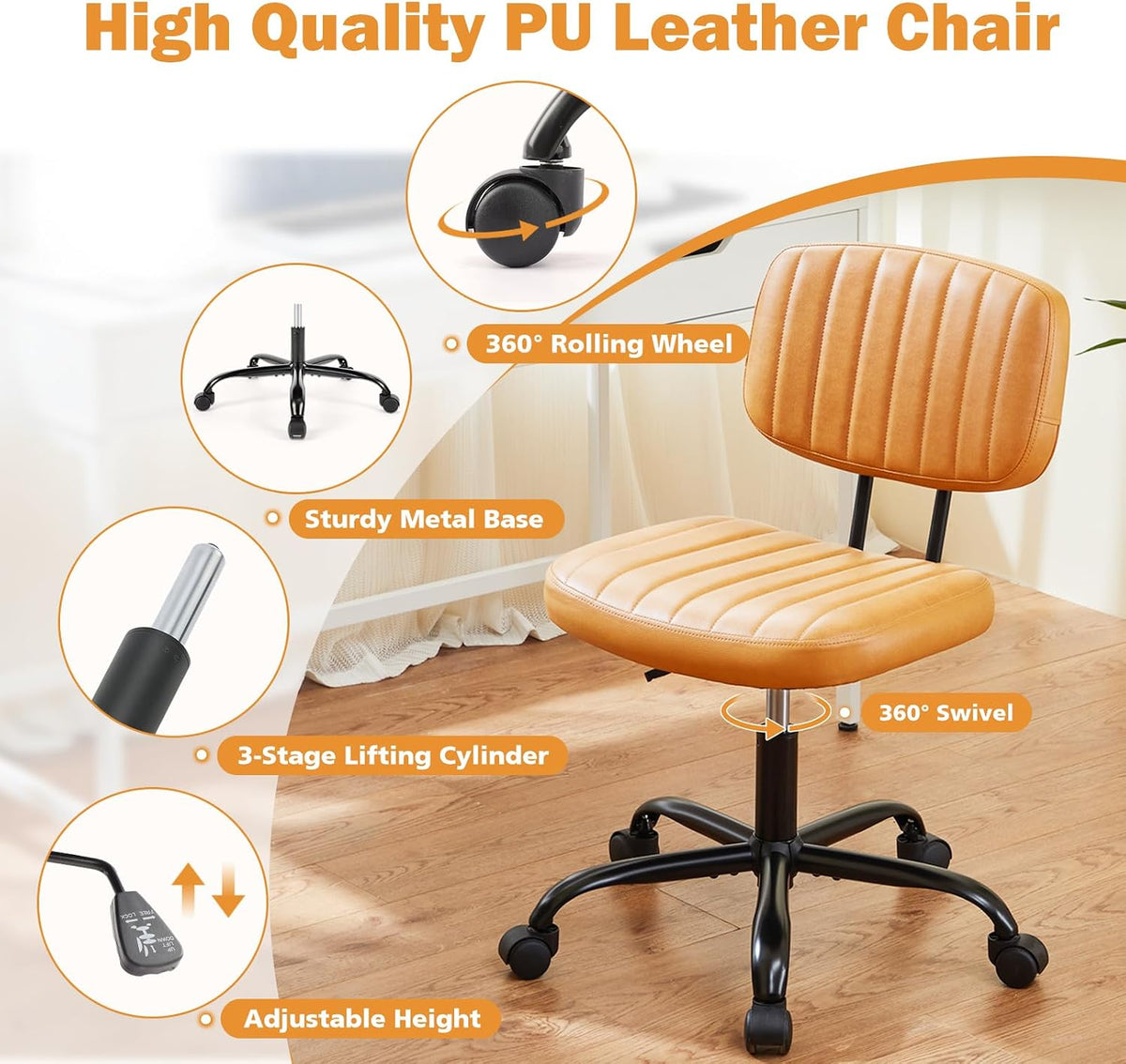 Sweetcrispy Office Desk Chair, Small Home Vanity Chair, Lumbar Support